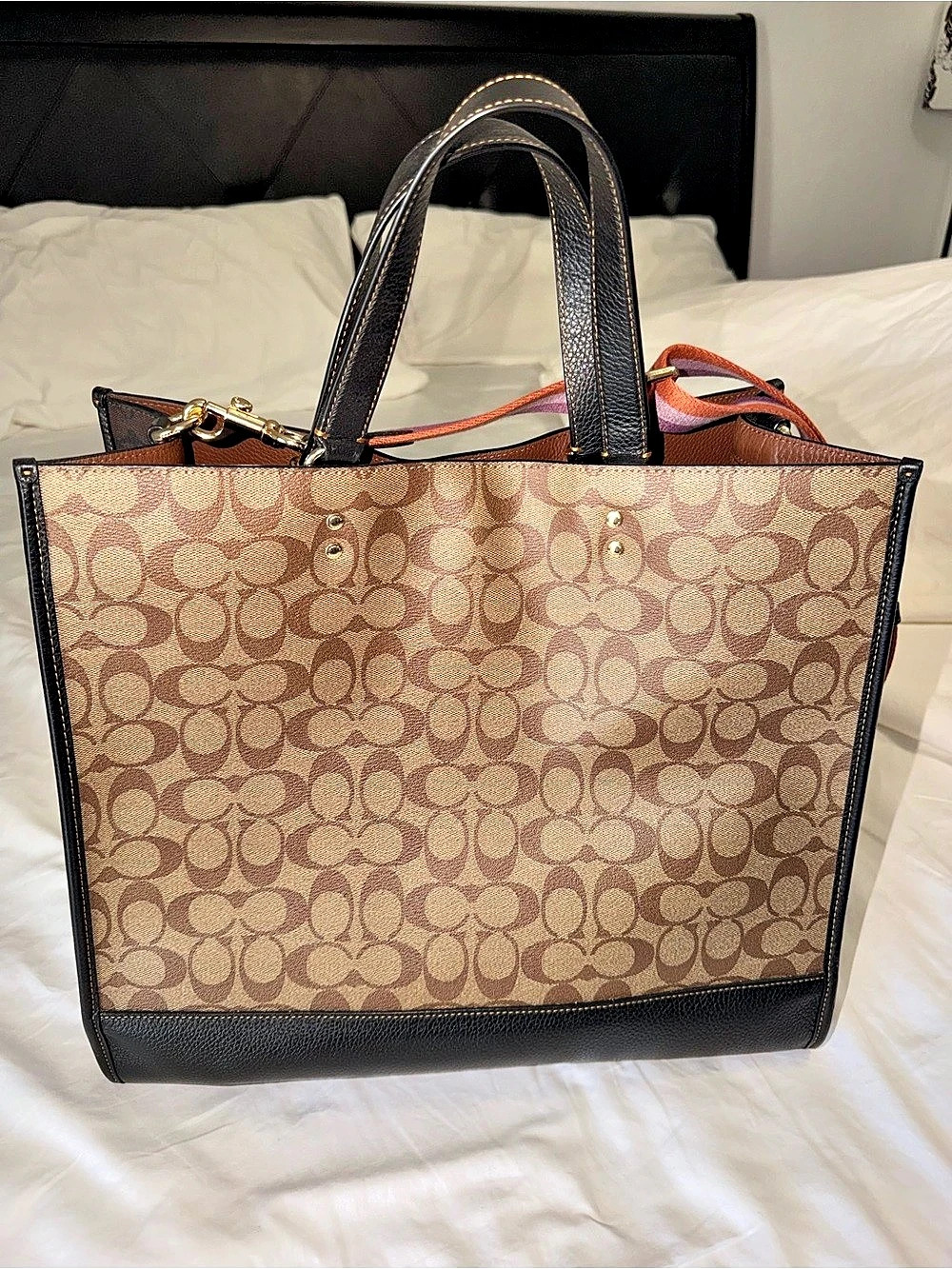 Coach Field Tote 40 In Signature Canvas With Stripe And Patches Signature Canvas